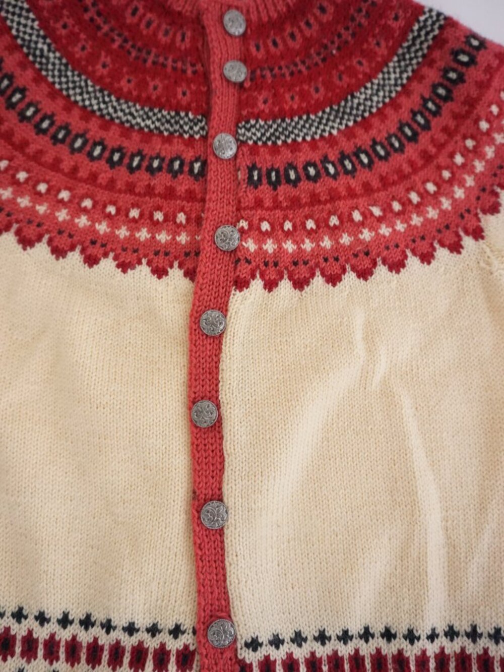 Cream & Red Nordic Fair Isle Cardigan Sweater - Picture 6 of 9